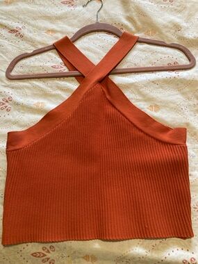Forever 21 Rust Orange Ribbed Crossback Crop Top